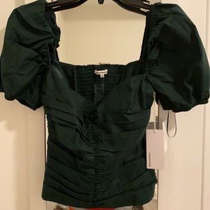 REFORMATION Green Puff Sleeve Blouse